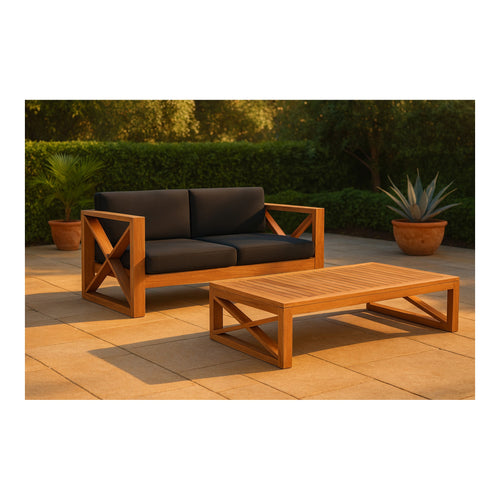 Anguilla 65" Water Resistant Fabric Upholsetered Outdoor Patio Loveseat in Black