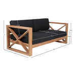Anguilla 65" Water Resistant Fabric Upholsetered Outdoor Patio Loveseat in Black