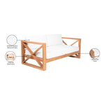 Anguilla 65" Water Resistant Fabric Upholsetered Outdoor Patio Loveseat in Off White