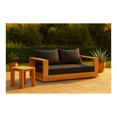 Tulum 63" Water Resistant Fabric Upholstered Outdoor Patio Sofa in Black