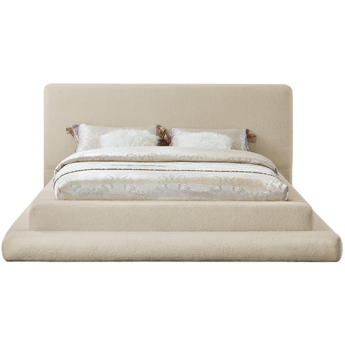 Dane Teddy Fabric Upholstered King Bed (3 Boxes) in Beige