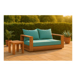 Tulum 63" Water Resistant Fabric Upholstered Outdoor Patio Sofa in Blue