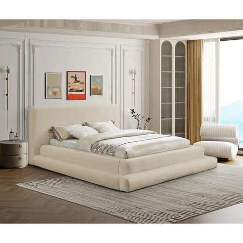 Dane Teddy Fabric Upholstered Queen Bed (3 Boxes) in Beige