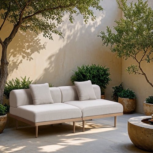 Laguna 71" Resilient Water Resistant Fabric Upholstered 2pc. Outdoor Patio Modular Loveseat in Beige