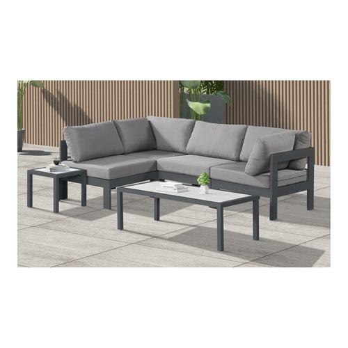 Nizuc 90" Water Resistant Fabric Upholstered 4pc. Outdoor Patio Modular Sectional (376-) in Grey