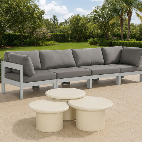 Nizuc 120" Water Resistant Fabric Upholstered 4pc. Outdoor Patio Modular Sofa in Grey