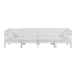 Nizuc 120" Water Resistant Fabric Upholstered 4pc. Outdoor Patio Modular Sofa in White