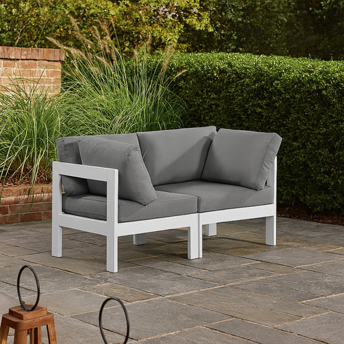 Nizuc 60" Water Resistant Fabric Upholstered 2pc. Outdoor Patio Modular Loveseat (375-) in Grey