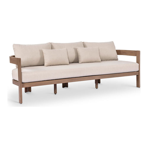Newport 86.75" Water Resistant Fabric Upholstered Outdoor Patio Sofa in Beige