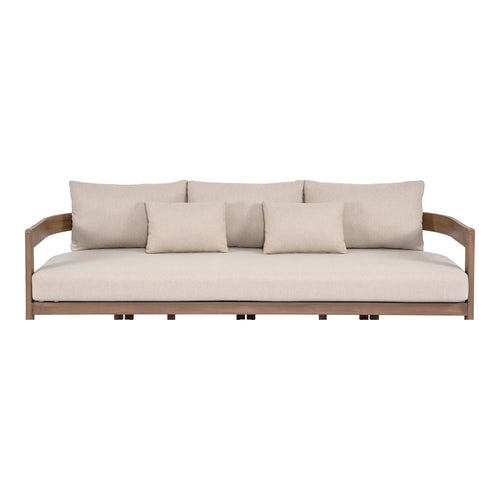Newport 86.75" Water Resistant Fabric Upholstered Outdoor Patio Sofa in Beige