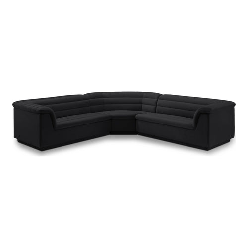Cascade 148" Velvet Upholstered 3pc. Modular Sectional in Black