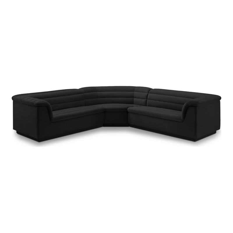 Cascade 148" Velvet Upholstered 3pc. Modular Sectional in Black