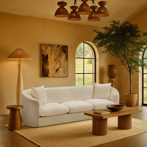 Penelope 92.5" Chenille Fabric Upholstered Sofa in Beige