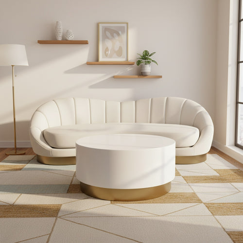 Deco Lacquer Finish Top And Metal Base Coffee Table in White