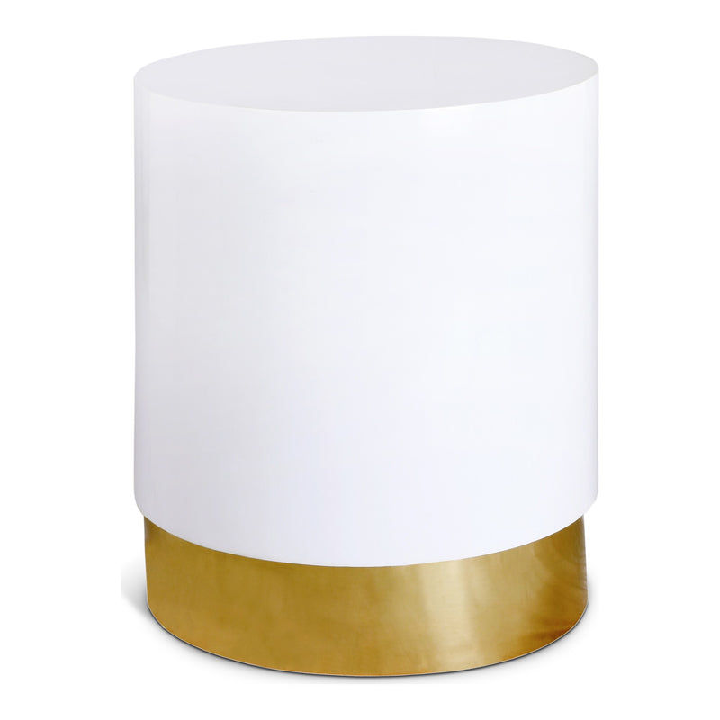 Deco Lacquer Finish Finish And Metal End Table in White