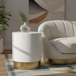 Deco Lacquer Finish Finish And Metal End Table in White