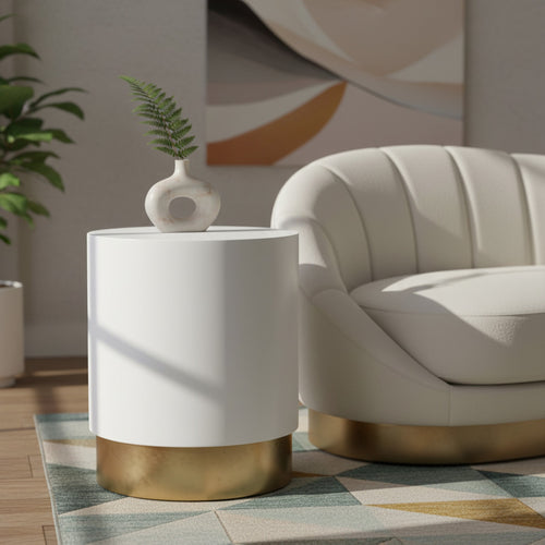 Deco Lacquer Finish Finish And Metal End Table in White