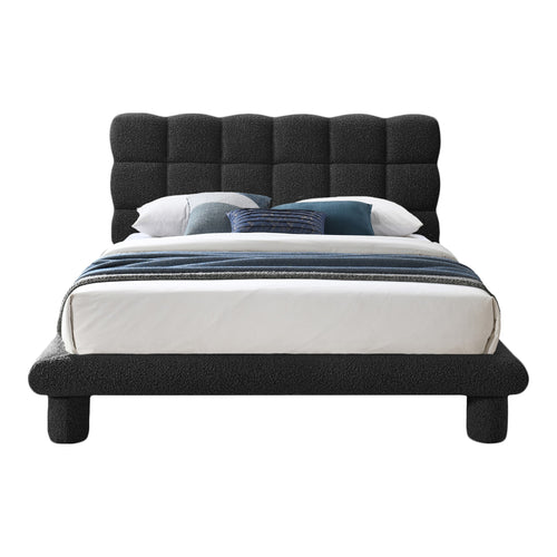 Deco Boucle Fabric Upholstered Queen Bed (3 Boxes) in Black