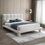 Deco Boucle Fabric Upholstered Queen Bed (3 Boxes) in Cream