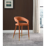 Destiny Velvet Upholstered Counter Stool in Cognac