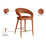 Destiny Velvet Upholstered Counter Stool in Cognac