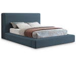 Devin Linen Textured Fabric Upholstered King Bed in Navy