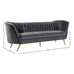 Margo 88" Velvet Upholstered Sofa in Grey