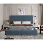 Devin Linen Textured Fabric Upholstered King Bed in Navy