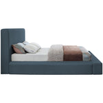 Devin Linen Textured Fabric Upholstered King Bed in Navy