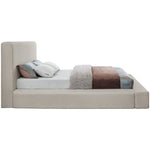 Devin Linen Textured Fabric Upholstered Queen Bed in Beige