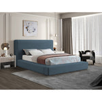Devin Linen Textured Fabric Upholstered Queen Bed in Navy