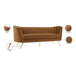 Margo 88" Velvet Upholstered Sofa in Saddle