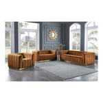 Marlon 86.5" Velvet Upholstered Sofa in Saddle