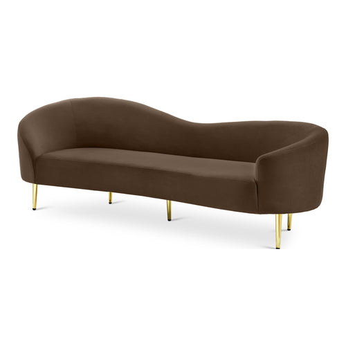 Ritz 85.5" Velvet Upholstered Sofa in Brown