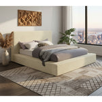 Dexter Corduroy Fabric Upholstered Queen Bed in Cream