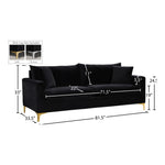 Naomi 81.5" Velvet Upholstered Sofa in Black