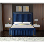 Dolce Velvet Upholstered King Bed (3 Boxes) in Navy