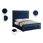 Dolce Velvet Upholstered King Bed (3 Boxes) in Navy