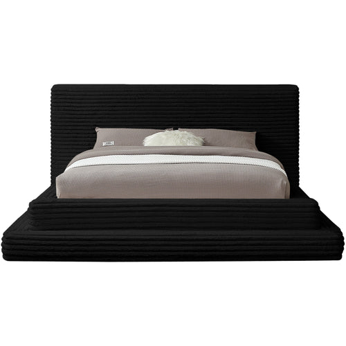 Drew Corduroy Fabric Upholstered King Bed (3 Boxes) in Black