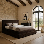 Drew Corduroy Fabric Upholstered King Bed (3 Boxes) in Brown