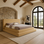 Drew Corduroy Fabric Upholstered King Bed (3 Boxes) in Camel