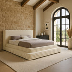 Drew Corduroy Fabric Upholstered King Bed (3 Boxes) in Cream