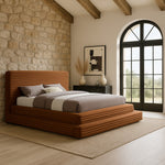 Drew Corduroy Fabric Upholstered King Bed (3 Boxes) in Saddle