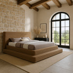 Drew Corduroy Fabric Upholstered King Bed (3 Boxes) in Taupe