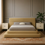 Drew Corduroy Fabric Upholstered Queen Bed (3 Boxes) in Camel