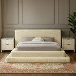 Drew Corduroy Fabric Upholstered Queen Bed (3 Boxes) in Cream