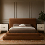 Drew Corduroy Fabric Upholstered Queen Bed (3 Boxes) in Saddle