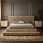 Drew Corduroy Fabric Upholstered Queen Bed (3 Boxes) in Taupe