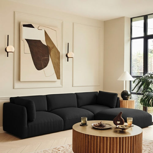 Ease 114" Fabric Upholstered 4pc. Modular Sectional in Black