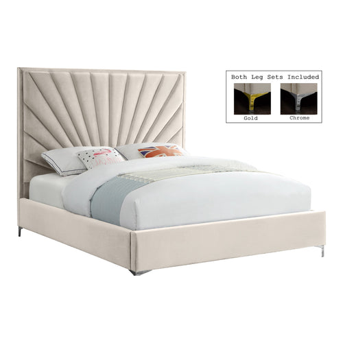 Eclipse Velvet Upholstered Queen Bed in Cream